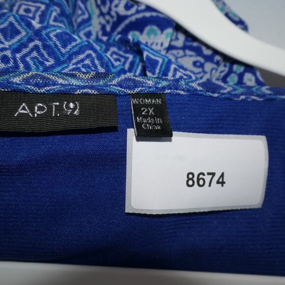 Apt 9 Tunic Mesh Blouse Womens 2X Blue Floral Lined Artsy Stretchy Career Boho - Picture 8 of 10